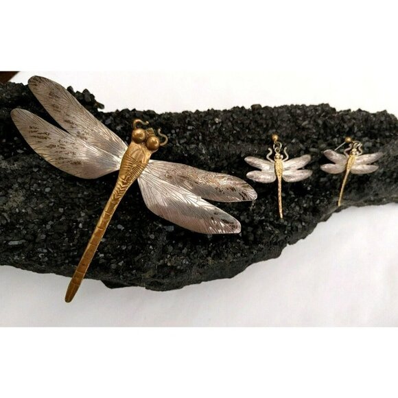 Courtney Design  XL Dragonfly Pin/Pendant and Stud Earring Sterling/Gold Plated - Picture 1 of 5